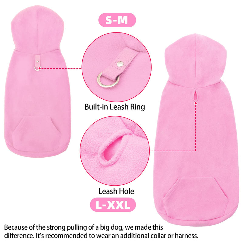 EXPAWLORER Dog Hoodie with Pocket, Polar Fleece Dog Sweatshirt Fall Cold Winter Sleeveless Sweater with Hood, Warm Cozy Pet Clothes for Small to Large Dogs Boys and Girls (Pink, XL) X-Large Pink