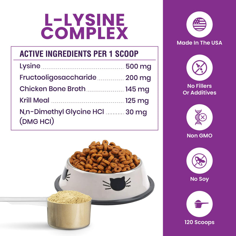 Special Breed L-Lysine for Cats and Kittens – Immune, Respiratory and Eye Support – Cat Sneezing and Runny Nose Relief – Lysine Powder with Prebiotics, Krill, Bone Broth and DMG – 120 Servings