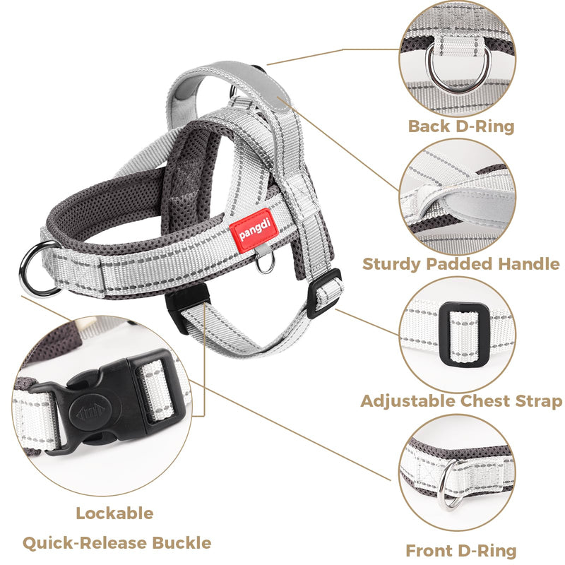 No Pull Dog Harness with Handle, Corgi Adjustable Reflective Dog Vest, Breathable Air Mesh Padded Pet Harness with Front Leash Clip for Small Medium Dogs, Light Grey, XL X-Large - PawsPlanet Australia