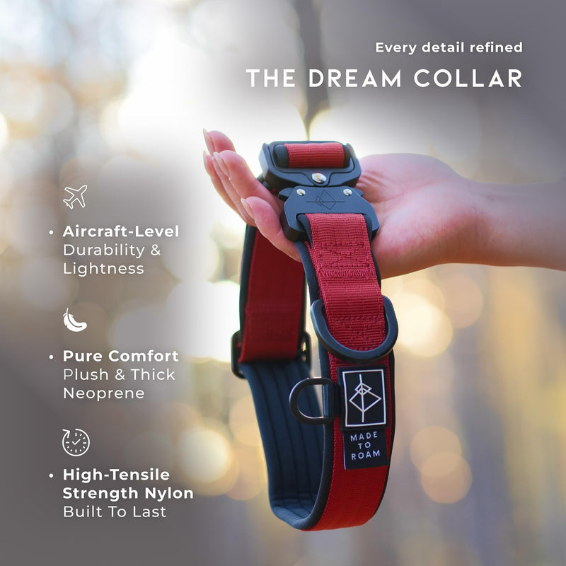 MADE TO ROAM Comfort Collar - Adjustable Nylon Dog Collar with Soft Comfortable Padding, Light Aviation Aluminum Metal Buckle for Small, Medium and Large Dogs (Maine Marina, Size 3) Maine Marina