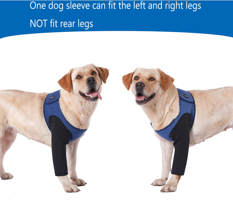 Dog Recovery Sleeve, Dog Recovery Suit, Abrasion Resistant Dog Recovery Sleeve Front Leg, Washable 2.5mm Thick and Waterproof, Pet Wounds Prevent Licking, Bite, Being Wet and Infected Blue (Large) Large