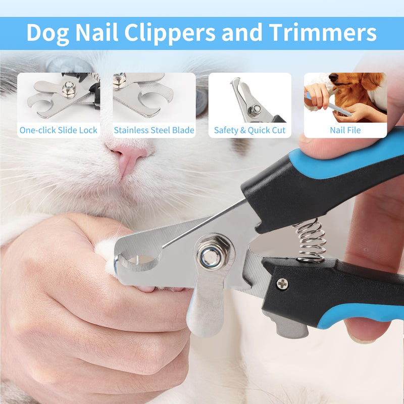 9 Pcs Pet Grooming Brush Set for Shedding, Professional Cats Dogs Long Hair Brush Nail Clipper And File Grooming Kit Self Cleanup Deshedding Multifunctional for Dogs Cats (Blue) Blue - PawsPlanet Australia
