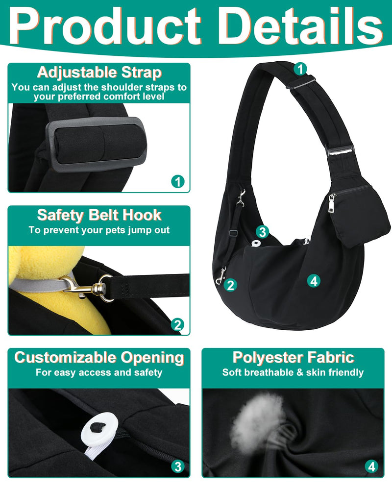 Pet Carrier Sling for Small Dogs and Cats, Dog Carrier Sling with Adjustable Thick Padded Shoulder Strap and Pocket, Hands Free Puppy Carrier Purse for Travel or Everyday Use - PawsPlanet Australia