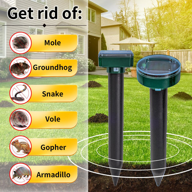 8 green UPGRADE Mole Repellent for lawns Gopher Repellent Ultrasonic Solar Powered Snake Repellent Deterrent Mole Repeller Vole Repellent Outdoor Lawns Garden Yard All Pests Sonic Spikes Stakes Chaser - PawsPlanet Australia