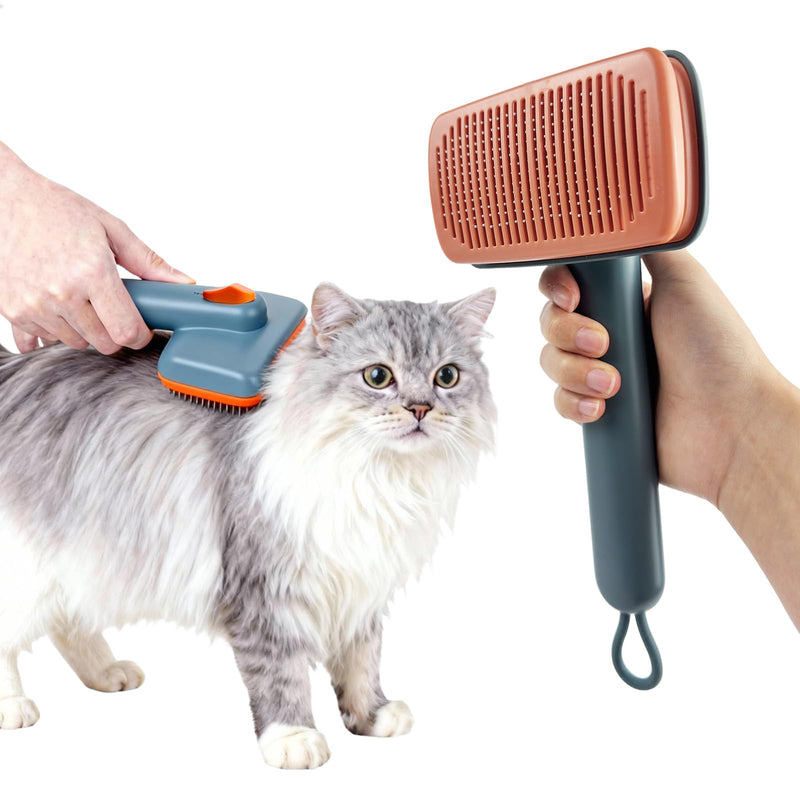 Self Cleaning Deshedding Cat Brush for Dogs & Cats,Adjustable Cat Brushes for Indoor Cats, Easy to Clean Grooming Tool for Long & Short Haired Pets Green