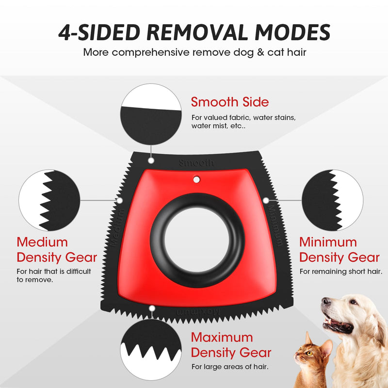 Pet Hair Removal Tool, Cat & Dog Hair Remover for Car Couch Furniture Carpet Clothing, Triangle Multi-Surface Pet Hair Remover for Auto Interior Detailing Supplies Mini Pet Hair Detailer Red - PawsPlanet Australia