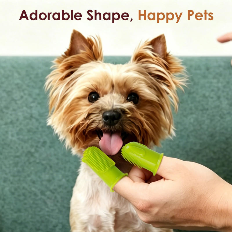 2-Pack Dog Toothbrush for Different Finger Sizes, 180° Bristle Coverage, Soft Dog Tooth Brushing Kit for Medium & Large Dogs, Dental Care Pet Teeth Plaque and Tartar Cleaning, Food-Grade Silicone Green