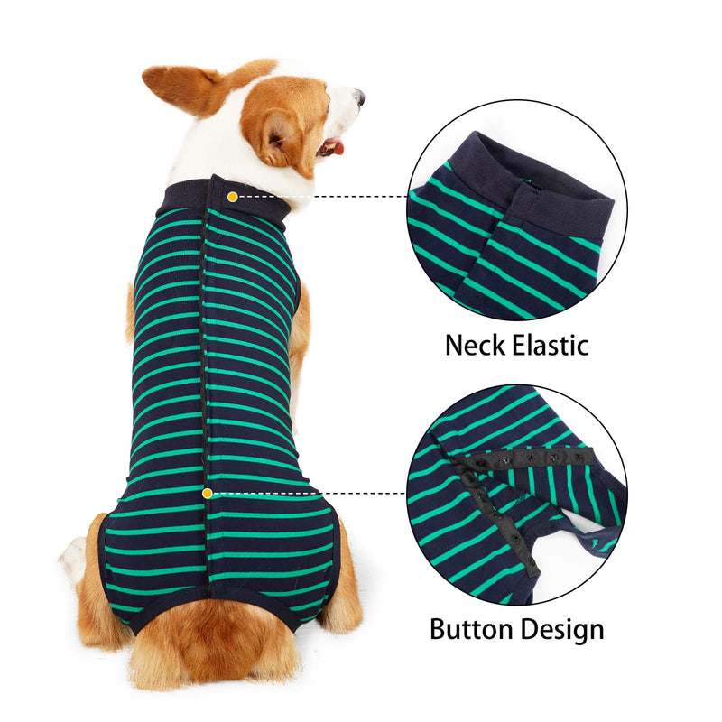 LIANZIMAU Dog Surgical Recovery Suit Onesie Breathable Abdominal Wounds and Protect Skin Anti Licking Cone E Collar Alternative After Post-Operation Wear L Green stripe