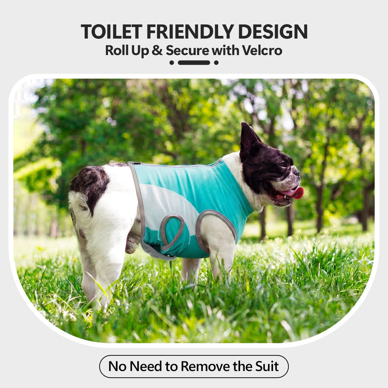 Dog Surgery Suit, Full Abdominal Coverage Dog Suit after Spay Surgery, Anti-Licking Body Suit with Back Zipper, Alternative to Cone, Recovery Onesie for Female & Male Dogs, Aqua Blue S