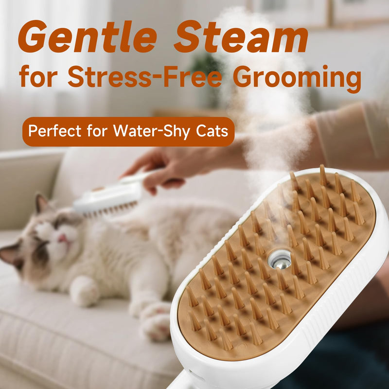 Cat Steam Brush for Shedding, 5 in 1 Cat Steamy Brushs Cleanser with Foldable Handle, Pet Spa Brush for Cats, Spritz Defur Comb for Pets, Steam Brushs for Cats and dogs, Pet Spray Hair Removal Comb - PawsPlanet Australia