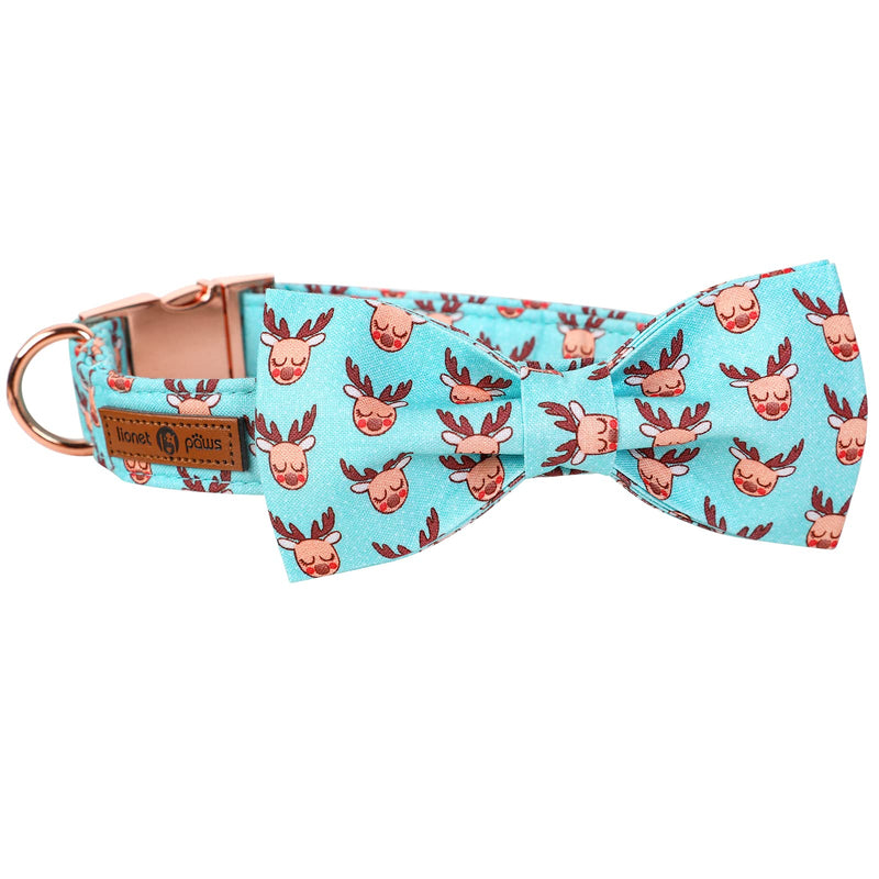 lionet paws Christmas Durable Adjustable Bowtie Dog Collar with Metal Buckle for Large Dog, Neck 40-60cm L L (Pack of 1) Reindeer