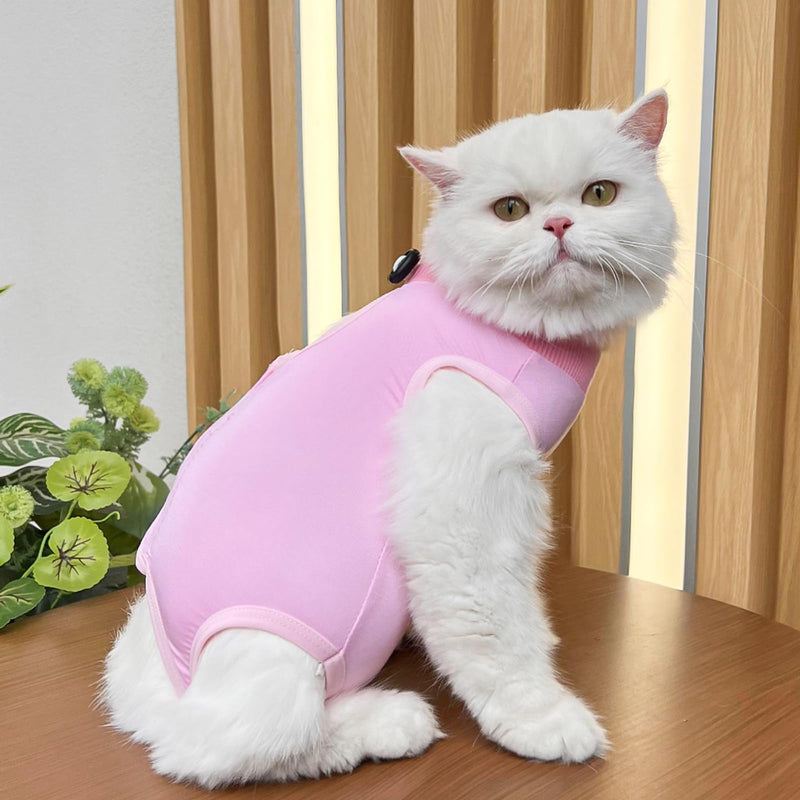 Cat Recovery Suit, Breathable Anti-Lick Cat Spay Bodysuit, Cone Alternative Post-Surgery Shirt for Abdominal Wounds, Soft Cotton Cats Surgery Clothes for Kittens & Adult, Size M (2-4KG Cats)