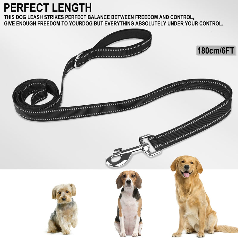 Dog Leash 6 FT, Double Sided Reflective Dog Leash with Soft Padded Handle, Durable Metal Snap Hook Nylon Heavy Duty Leashes for Small Medium and Large Dogs, 1 Inch Wide, Black - PawsPlanet Australia