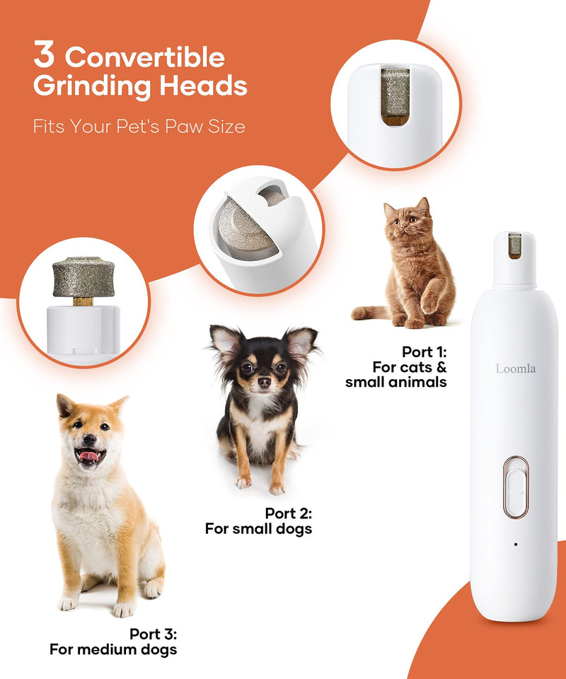 Loomla Dog Nail Grinder Upgraded - Professional 2 Speed Dog Nail Trimmers with Low Noise, USB Rechargeable Pet Nail Grinder, Paws Grooming and Smoothing for Dogs, Cats and Small Animals, White 7.48x3.03x2.32 inch - PawsPlanet Australia