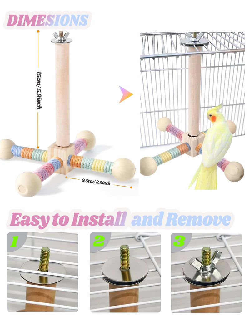 Bird Stand Perch Toy for Small & Medium Birds, 360° Rotating Natural Wooden Parrot Perchs for Bird Cages, Interactive Spinning Toy fo Parrot Parakeets Cockatiels Lovebirds Conures Finches Budgies - PawsPlanet Australia