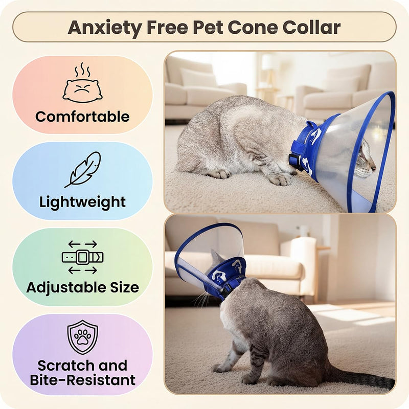Cat Cone Recovery Collar, Adjustable Elizabethan Collar for Cats to Stop Licking After Surgery, Soft Comfortable Pet Cone for Neck Girth 7.5''-9.0''