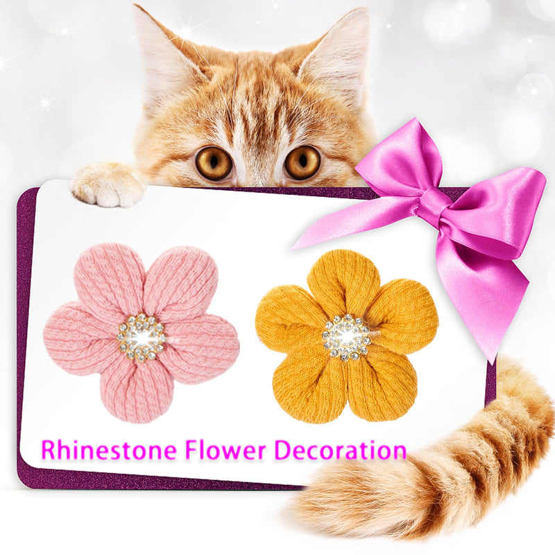 Cat Collar, HYQHYX Breakaway Kitten Collar with Flower,Rhinestone Kitty Collar with Bell, Floral Pet Collar with Safety Buckle for Cats and Puppy Dog Pink - PawsPlanet Australia
