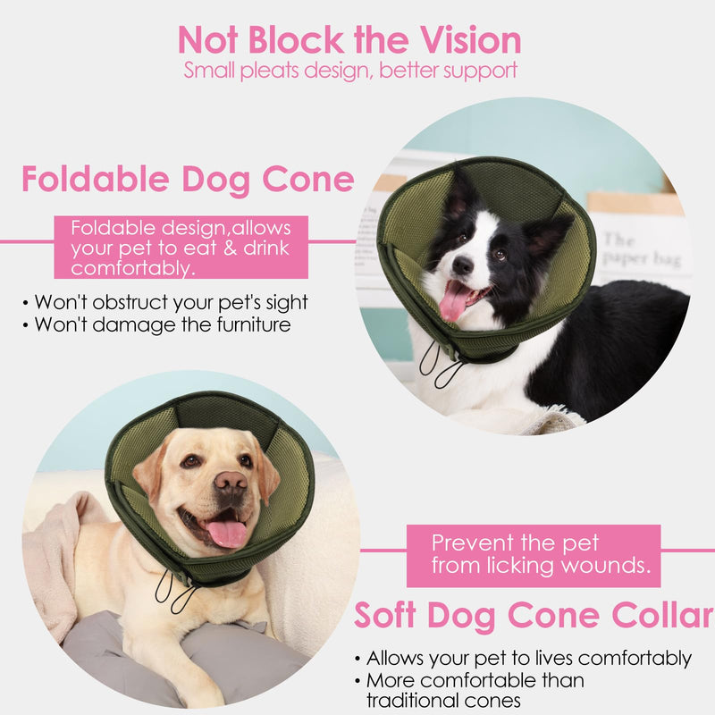 AOFITEE Large Dog Cone, Soft Cone for Dogs to Stop Licking, Breathable Dog Cones for Large Dogs After Surgery, Pet Recovery Collar E-Collar Alternative to Prevent Licking Wounds, ArmyGreen Large