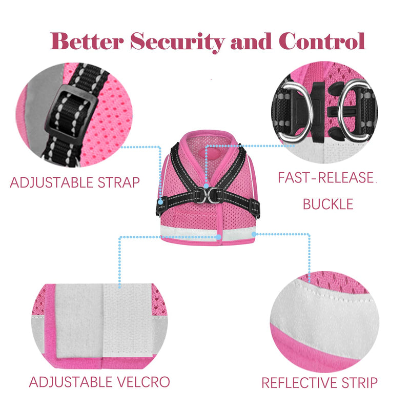 Cat Harness and Leash for Walking, Kitten Escape Proof Harnesses, Adjustable Reflective Puppy Harness with Leashes Set, Easy Adjustable Soft net Breathable Pet Safety Vest L (Chest: 15" - 17") Pink - PawsPlanet Australia