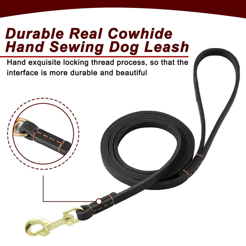Leather Dog Leash 6ft, Durable Braided Dog Training Leash, Strong Heavy Duty Leather Leashes, Soft and Comfortable Dog Leashes for Medium Small Dogs Walking Training (Black) 6FT*2/5" Black - PawsPlanet Australia