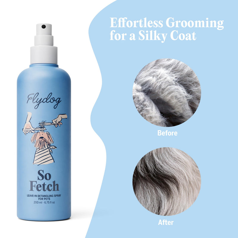 FlyDog Detangler Combo for Dogs & Cats – Leave-in Hair Detangler Spray for Tangle-Free Grooming & Tailored Comb for Dematting & Deshedding | Coat Conditioner | Deodorizing & Long-Lasting Freshness Detangler Spray + Premium Pet Grooming Rake - PawsPlanet Australia