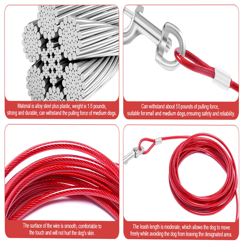 Dog Tie Out Cable and Stake, 16FT Outdoor Dog Stake for Yard Training, Running, Hiking,Camping, 16 Inch Heavy Duty Dog Anchor Spiral Stake for Small to Medium Dogs(Red) red-16FT - PawsPlanet Australia