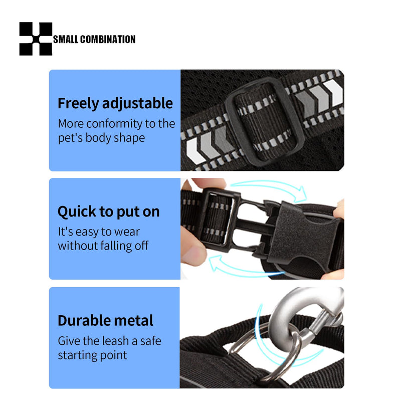 Dog Harness No Pull Vest Harness with 2 Clips Training Anti Pull Adjustable Night Reflection Safe Walking Small Medium Breed Black M (L) L