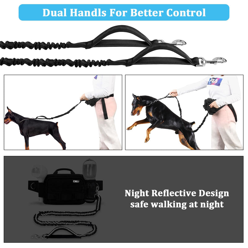 ETACCU Hands Free Dog Leash with Zipper Pouch, Waist Belt for Large Medium Dogs for Running, Walking, Jogging and Hiking, Dual Padded Handles and Durable Bungee - Black (1 Dog Black) 1 Dog Black - PawsPlanet Australia