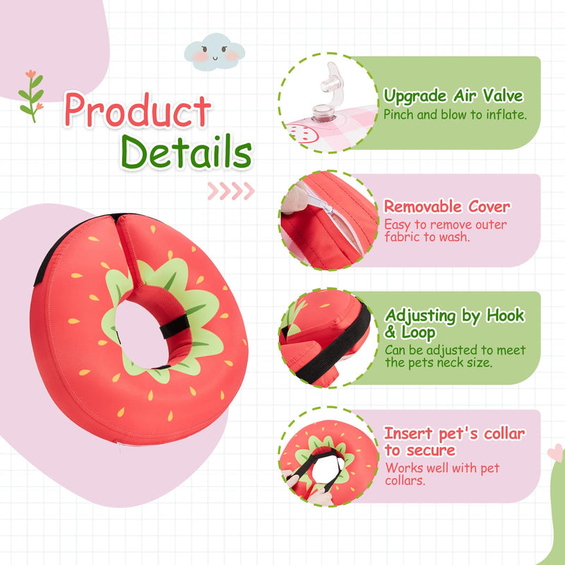Dog Cone Collar After Surgery,Waterproof Fabric Comfy Pillow,Dog Cone Alternative,Inflatable Dog Collars E Collar Elizabethan Collar for Dogs (Red, M(Neck:9.84”-14.17”)) Strawberry Red M(Neck:9.4”-14.6”) - PawsPlanet Australia