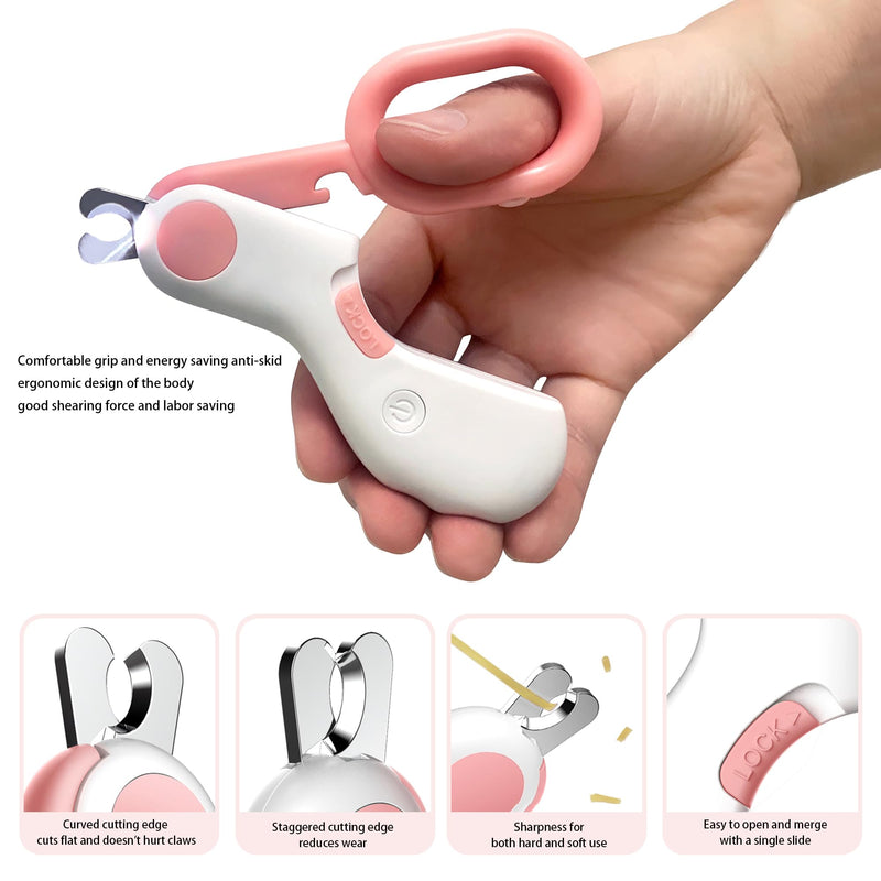 Pet nail clippers with LED Lights cat nail clippers for indoor cats nail trimmer clippers for small dog nail trimmers Cats rabbits nail clippers Bird Kittens (Pink) Pink - PawsPlanet Australia
