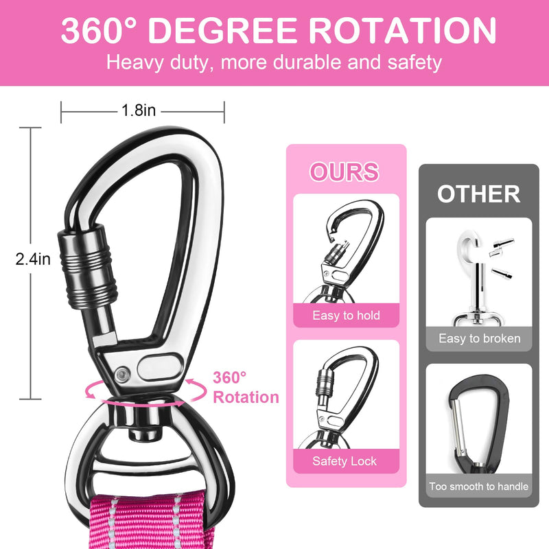 Tactical Dog Leash Heavy Duty, 4-6FT Shock Absorbing Bungee Dog Leash, Reflective Military Strong No Pull Dog Leash with 2 Padded Handle and Car Seatbelt for Medium Large Dogs, Pink - PawsPlanet Australia