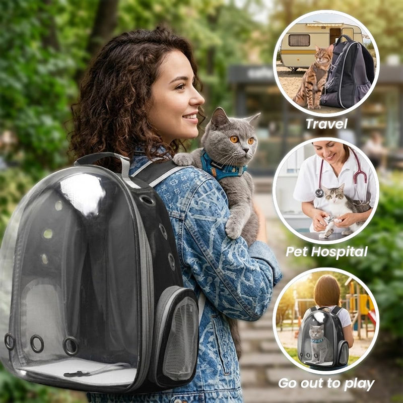 Cat Carrier Backpack, Airline Approved Bubble Pet Carrier Backpack for Small Medium Dogs Cats, Transparent Space Cat Backpack for Hiking Camping Travel Outdoor Use - PawsPlanet Australia