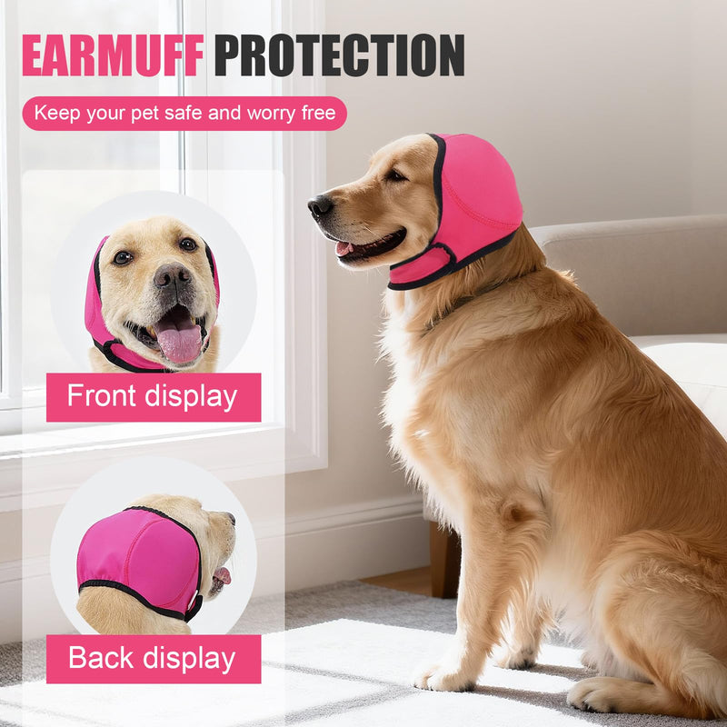 Dog Calming Ear Wrap with Noise Reduction—Adjustable Anxiety Soothing Headgear for Thunder, Fireworks & Bathing, Fits Head Circumference 35-48cm, Neoprene Material, Pink and Gray, 2 Pack
