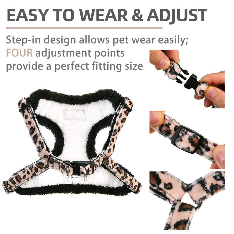 PUPTECK Dog Harness and Leash Set Small Sized, Step in No Pull Adjustable Puppy Cat Harness Reflective Pet Vest S (13-17lbs, Chest 15"-18") #3 Brown(Plush Leopard Print) - PawsPlanet Australia