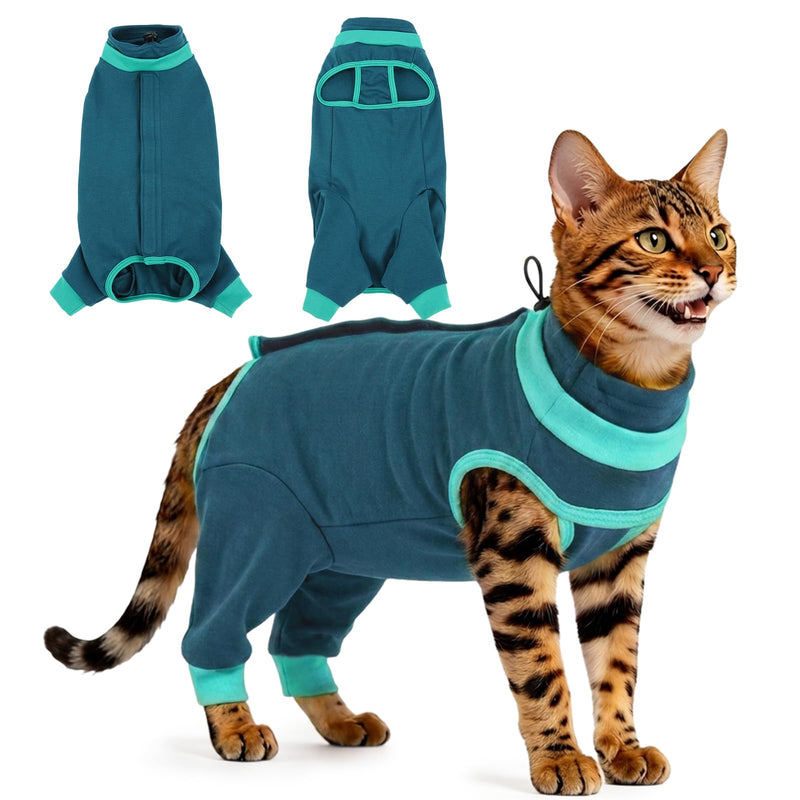 Cat Recovery Suit with Hind Legs, Soft Spay Recovery Suit for Female Cats, Kitten Onesie for Cats After Surgery, Anti-Licking Abdominal & Hind Leg Wound Protector, Cone Alternative - Green L Large