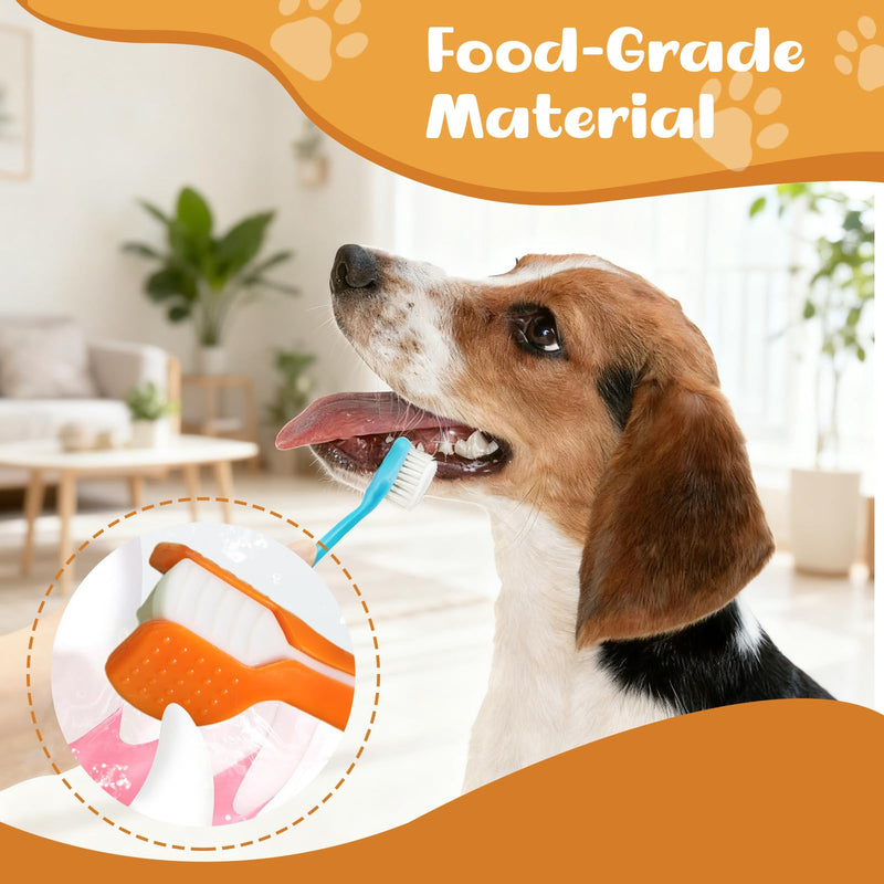 Dog Cat Toothbrush 2 Triple Toothbrushes and 2 Double Toothbrushes 4 Finger Toothbrushes for Cleaning and Grooming Pet Teeth