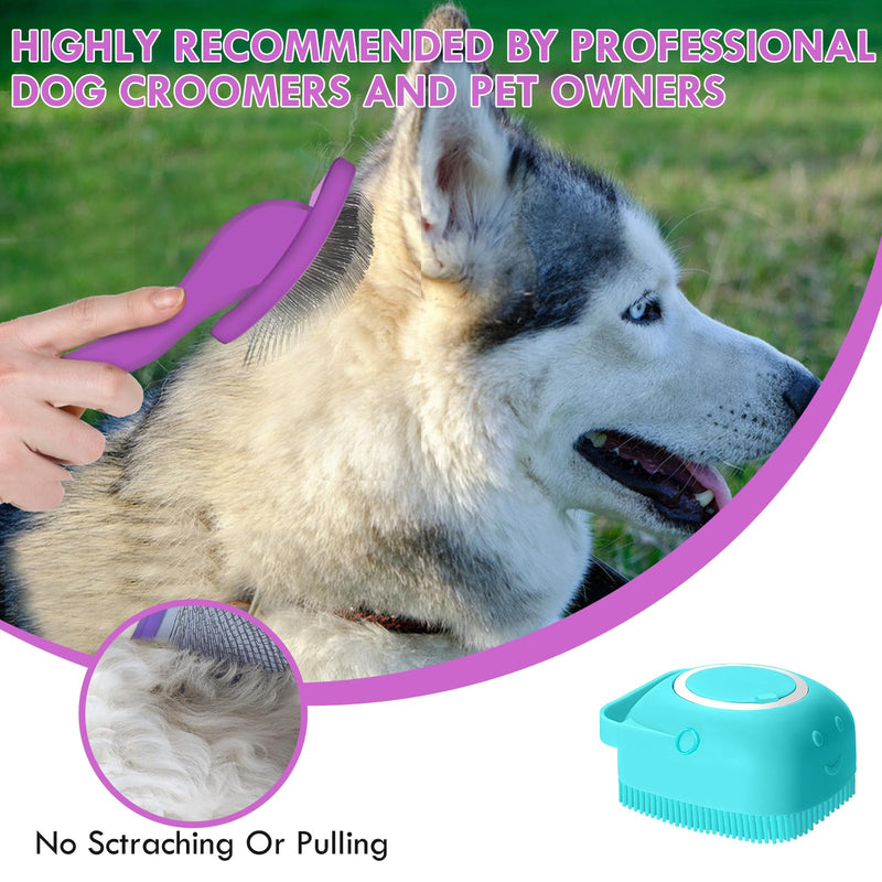 Long Pin Dog Slicker Brush for Long Haired Dogs, Removes Loose Hair, Tangles and Knots, Professional Pet Grooming Kit, Purple Large - PawsPlanet Australia