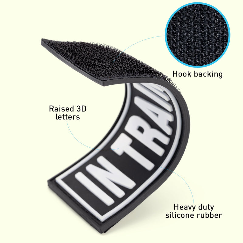 Dogline in Training Patches for Harnesses and Vests Removable 3D Rubber Patches with Hook Backing for Small Medium or Large Working Dogs 1" x 2.75" - Two Patches - PawsPlanet Australia