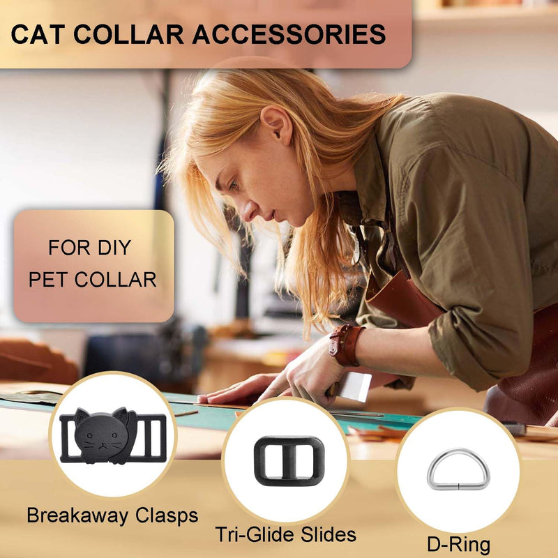 3/8" Breakaway Cat Collars Clasp Kit, 20 Set Break Away Lanyard Clasp Cat Safety Collar Paracord Buckles Accessories(Black) Buckle+Slider+Ring - Black - PawsPlanet Australia