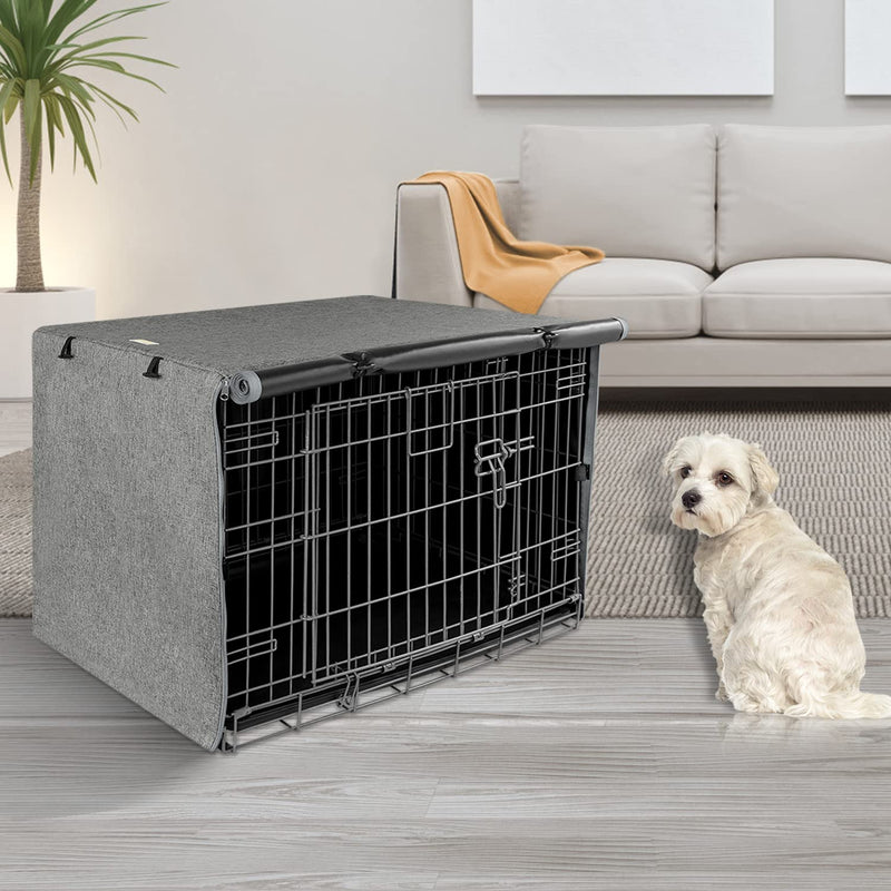 Dog Crate Cover - Kennel Cover Fit for 24 Inch Dog Crate, Double Door Polyester Crate Cover for Wire Dog Crate Indoor Outdoor Protection, Grey - PawsPlanet Australia
