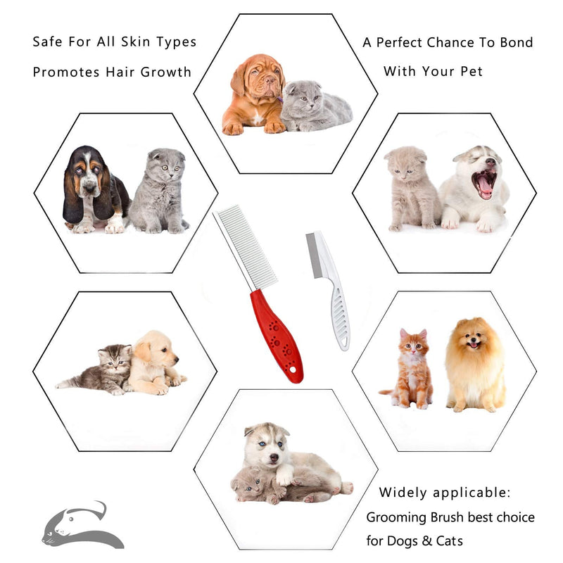 Pet Comb for Dogs & Cats,Small Dog & Cat Grooming Comb 2 Combs,Pet Stainless Steel Teeth Dogs Comb for Removing Matted Fur, Knots & Tangles,Shedding Comb,Red - PawsPlanet Australia