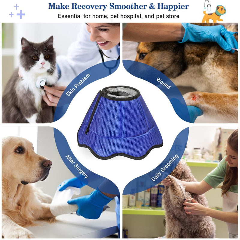 VavoPaw Dog Cone - Breathable, Lightweight, Adjustable Recovery Collar for Medium Dogs, Blue+Gray M