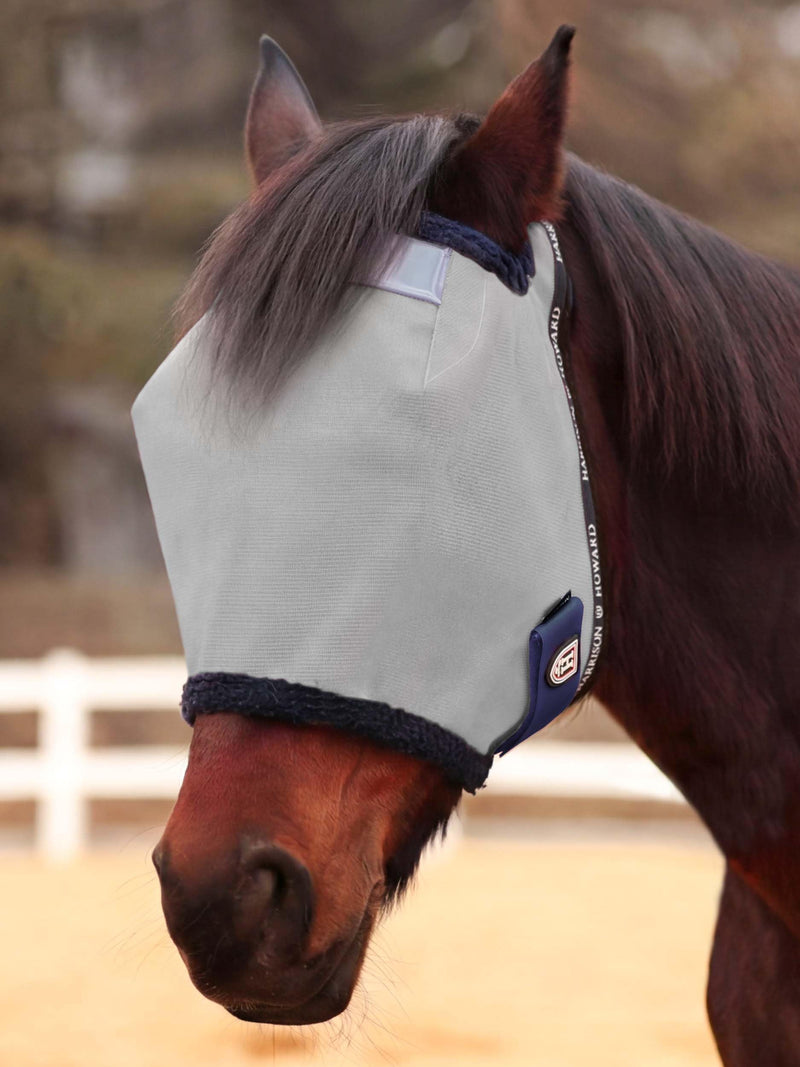 Harrison Howard Reinforced Horse Fly Mask with Mirror PVC Brow Support, Enhanced Eye Space, UV Protection Grey L
