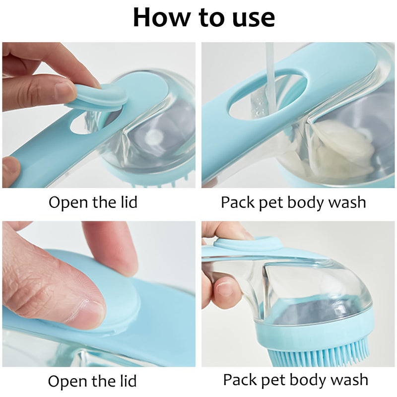 (6 Pcs) ELEGX Pet Grooming Bath Massage Brush with Soap and Shampoo Dispenser Soft Silicone Bristle for Long Short Haired Dogs Cats Shower Blue kit - PawsPlanet Australia