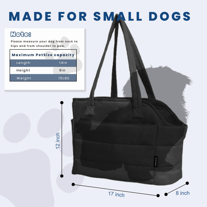 Lightweight Dog Purse Carrier for Small Dogs Under 15 lbs, Puffy Quilted Pet Carrier Tote for Puppies with Safety Leash Clip, Women's Hands-Free Dog Carrier Bag for Travel/Shopping (Black) Black
