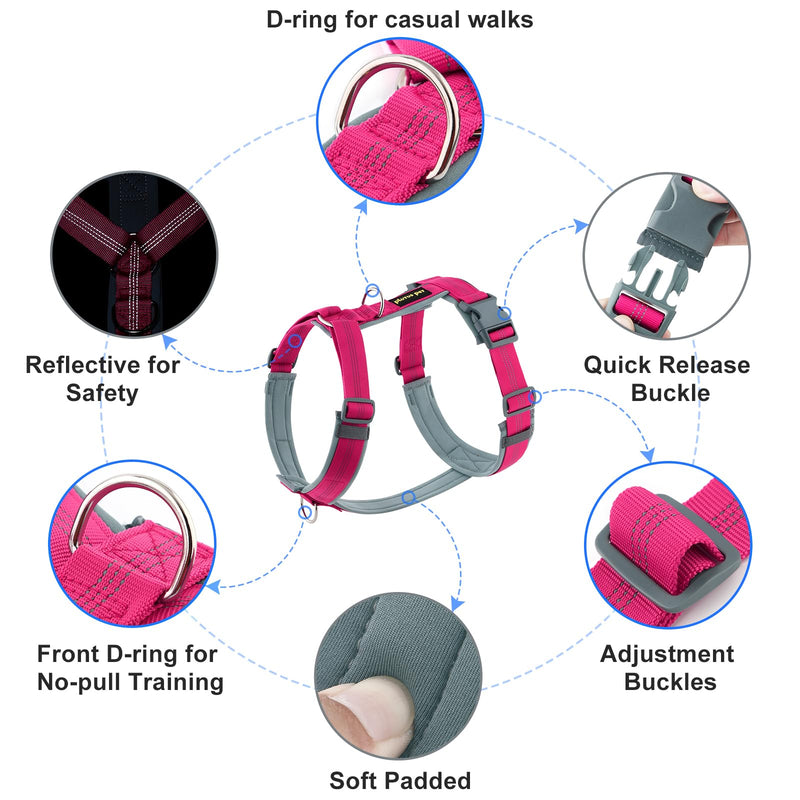 Plutus Pet No Pull Dog Harness, Adjustable Nylon Harness with Soft Padding, Reflective and Heavy Duty Dog Harness for Small, Medium, Large Dogs(Hot Pink, M) Hot Pink - PawsPlanet Australia