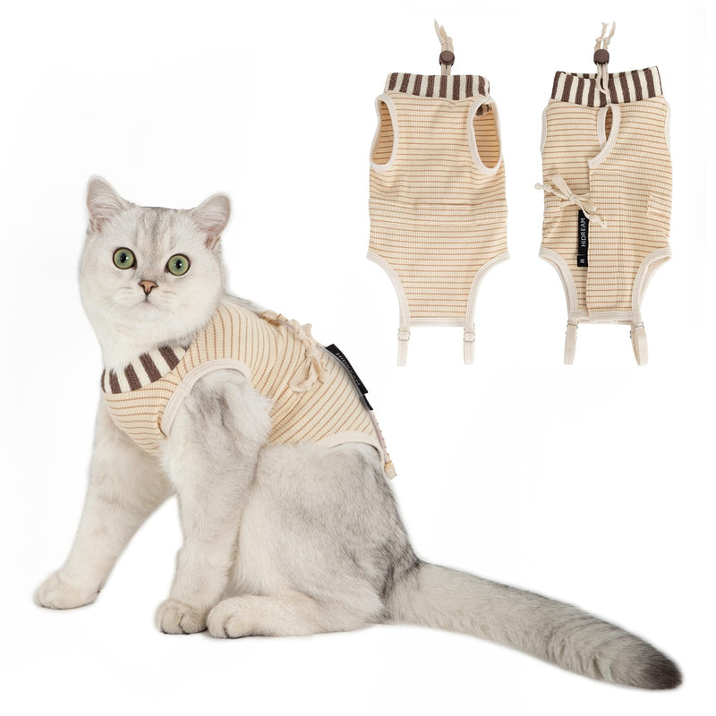 H HIDREAM Cat Clothes for Cats Only Female, Onesie for Women Spaying, Weaning, Skin Disease, Adjustable Cat Surgical Recovery Suit Gown Brown M Medium