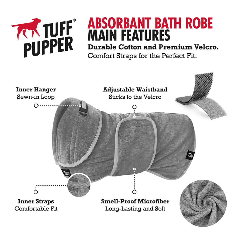 Tuff Pupper Fast Drying Dog Bath Robe | 800 GSM Plush Dog Towel Bathrobe/Dressing Gown | Super Absorbent Pet/Puppy Bathrobe | Adjustable Hood & Belly Strap | Super Soft | Fast Drying (XL, Gray) X-Large - PawsPlanet Australia