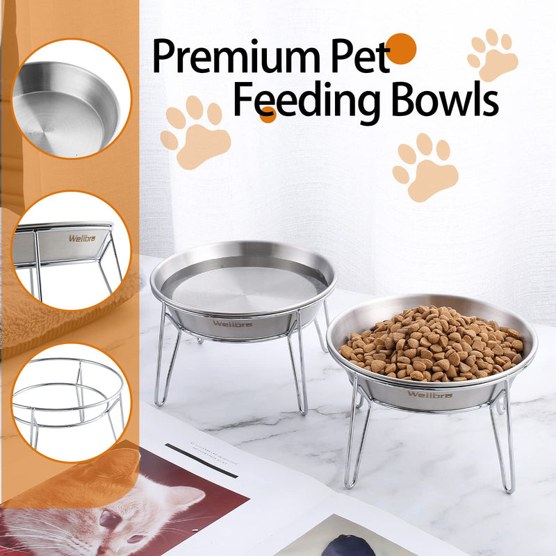 Elevated Cat Bowls, 5.9 Inch Wide Stainless Steel Cat Food Bowls with Metal Stand Whisker Stress-Free, Raised Food and Water Dish for Cats, Kitten, Puppies and Small Dogs-2 Pack 2 pack raised bowls