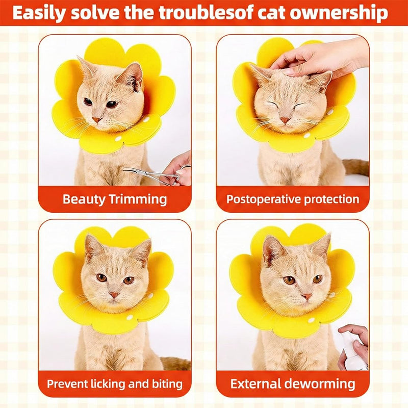 2 Pieces Cat Neck Brace [Yellow & Blue] - for Cats, Adjustable Cat Collar for Post-Surgery, Sunflower Cat Neck Brace for Small Dogs (S, 3-6 lbs)